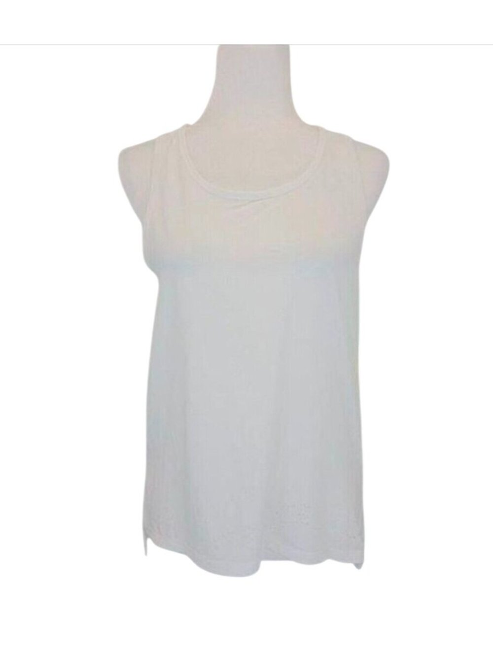 Loose-Fit White Racerback Tank Top With Laser-Cut Hem Detailing Lightweight Fabr - Picture 7 of 11